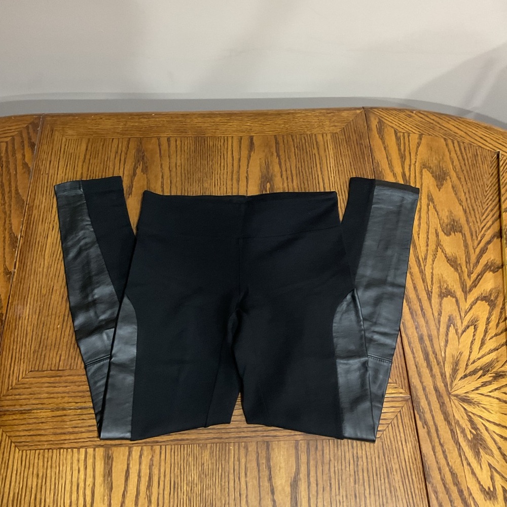 Philosophy Black Leggings with Faux Leather Side Panels